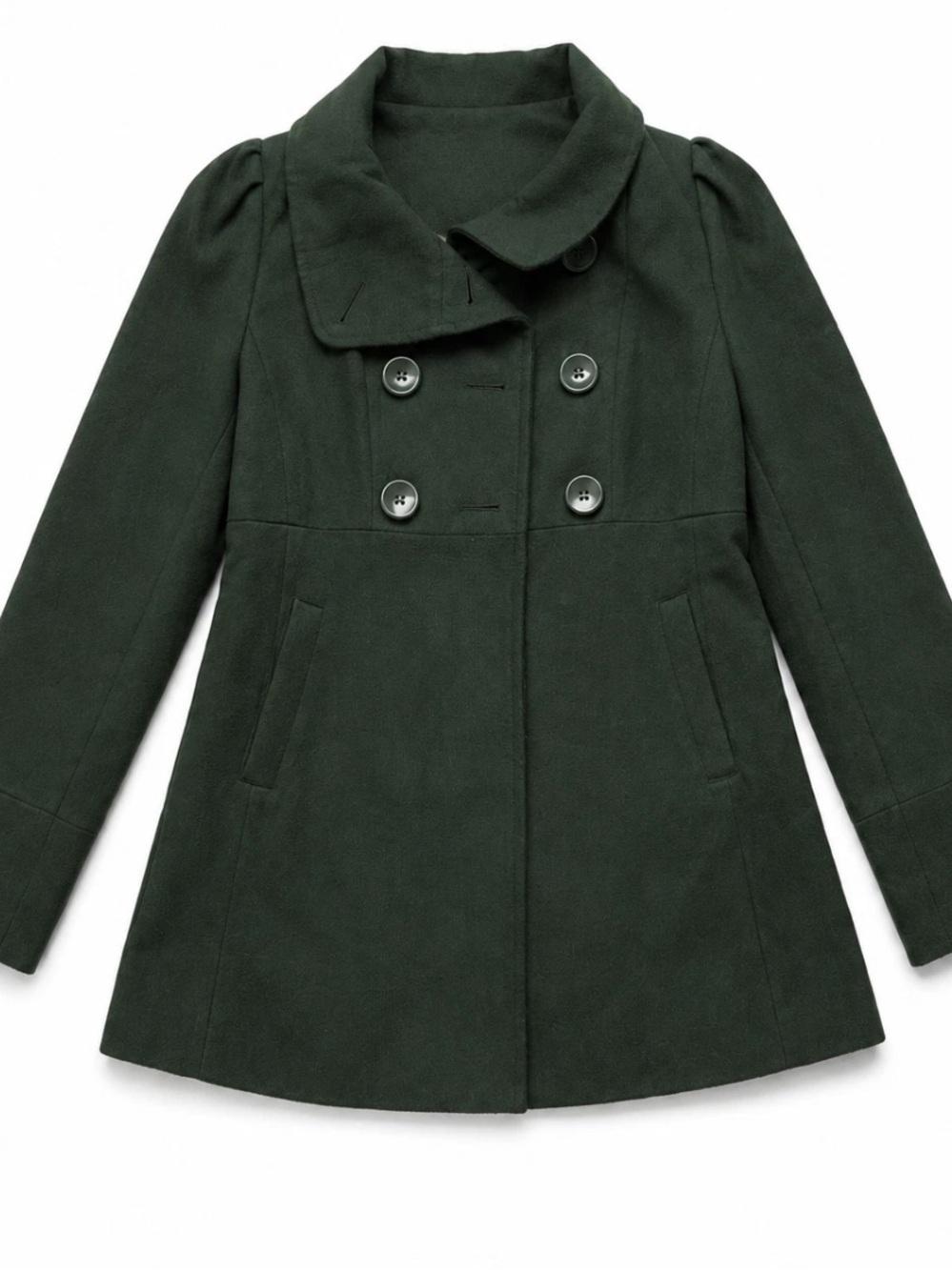 Forever 21 Girls Dark Forest Green Double-Breasted Peacoat